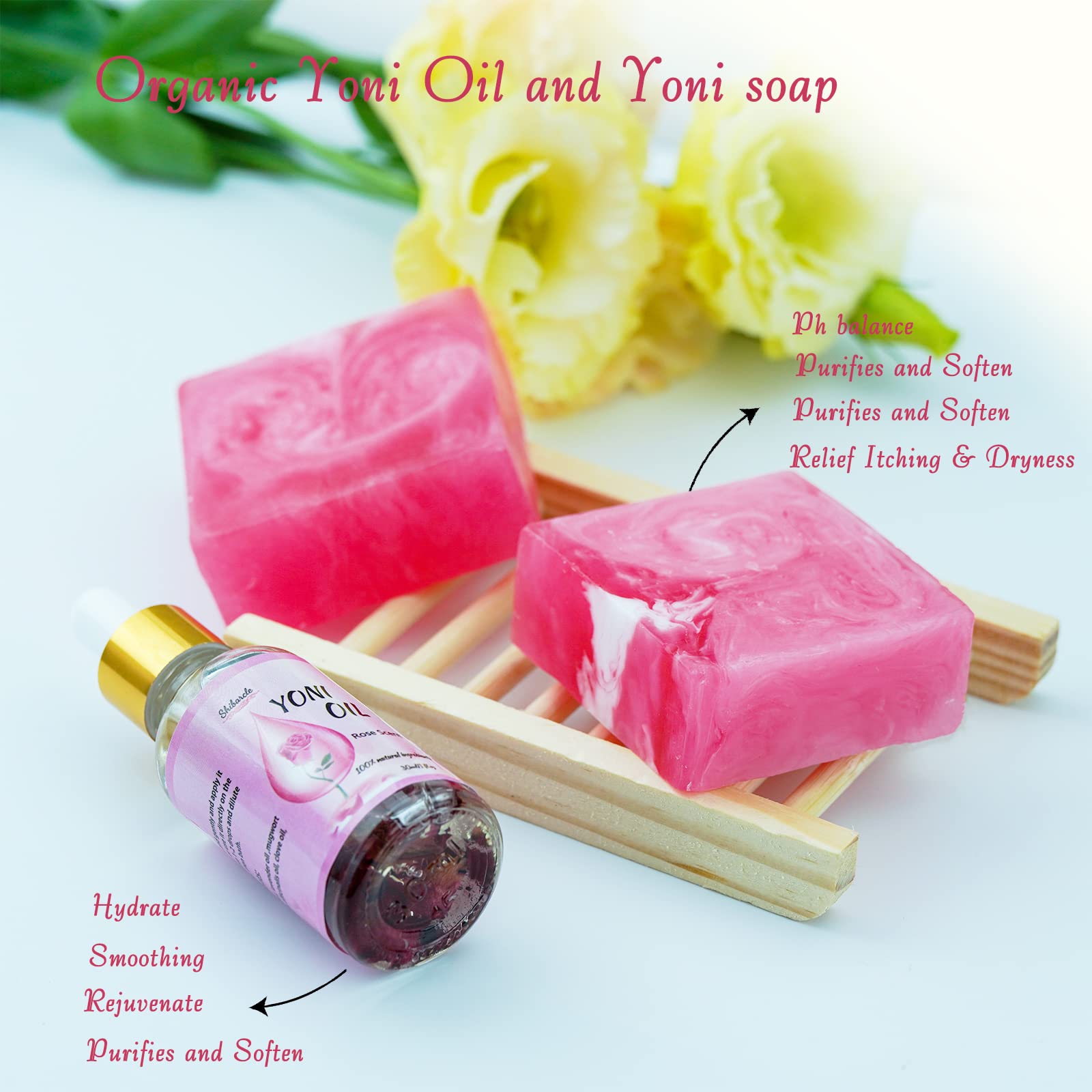 Yoni Soap Bars and Natural Yoni Oil Set, Yoni Oil Vaginal Wash for Women Feminine Wash Vaginial